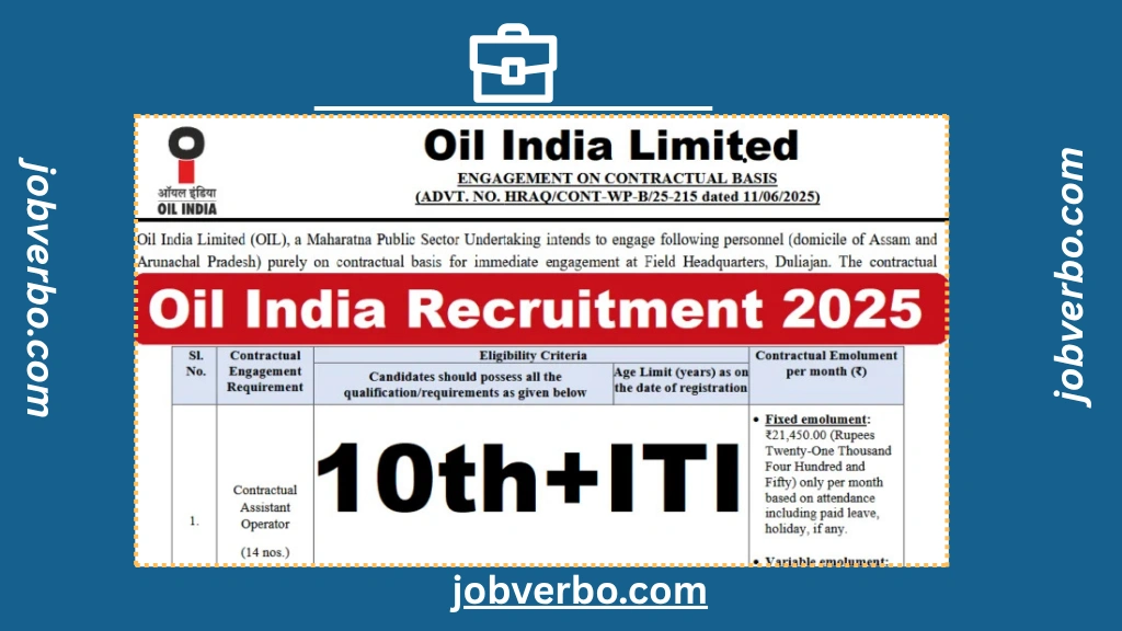 Oil India Recruitment 2025: Apply for 10th + ITI Pass Assistant Operator Posts